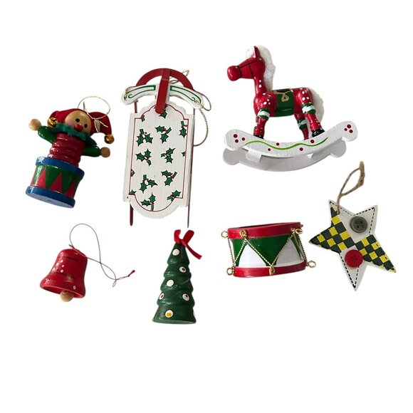 Lot of 7 Vintage Wooden Christmas Ornaments • Rustic Holiday Décor • Collectible - Picture 1 of 5